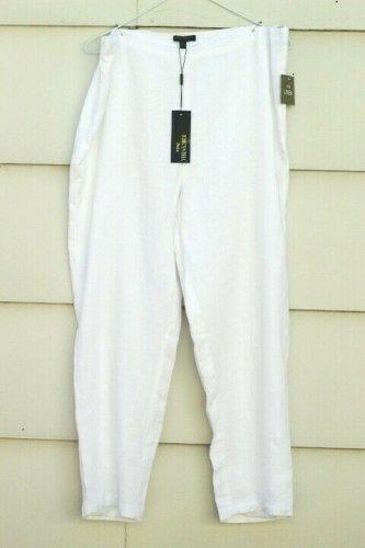 For Cynthia Women's White Pants Side Zip Lined 100% Linen Size PXL  002