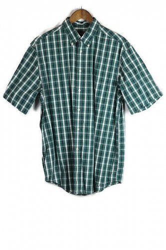 Roundtree & Yorke Green Plaid Men's Short Sleeve Dress Shirt Button Down L 014