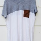 Women's Gray White Short Sleeve Shirt Front Pocket V Neck Size XL  005