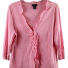 Lane Bryant Pink Women's Cardigan Sweater Ruffles Trim 18/20 012