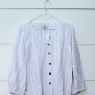 Loft Outlet White Tan Striped Women's Blouse Front Button 3/4 Sleeve 014 Loft Outlet White Tan Striped Women's Blouse Front Button 3/4 Sleeve 014