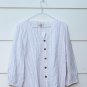 Loft Outlet White Tan Striped Women's Blouse Front Button 3/4 Sleeve 014