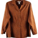 Sag Harbor Brown Women's Floral Button Up Blouse Top Collared 1X 024