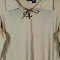 Mossimo Stretch Brown Women's 3/4 Sleeve Collared Top Blouse Lace Tie 1X 043