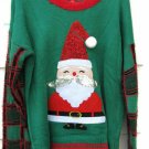 Holiday Traditions Santa Claus Green Red Women's Pullover Knit Sweater Sz Large