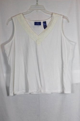 J H Collectibles White Women's Pullover Tank Top Lace Trim Neckline 2X 036