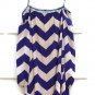 Sage Women's Purple Cream Top Blouse Cold Shoulder Herringbone Pattern M  002