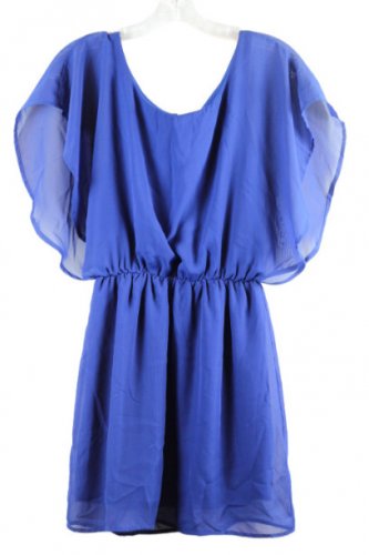 dina be Blue Women's Mini Dress Elastic Waist Short Sleeve Lined Small 059