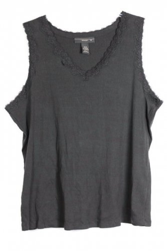 Venezia Black Women's Ribbed Tank Top Lace Trim Pullover 18/20 023
