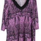 Dana Buchman Pink Black Women's Top Blouse 3/4 Sleeve V Neck  Slit Sides 1X 005