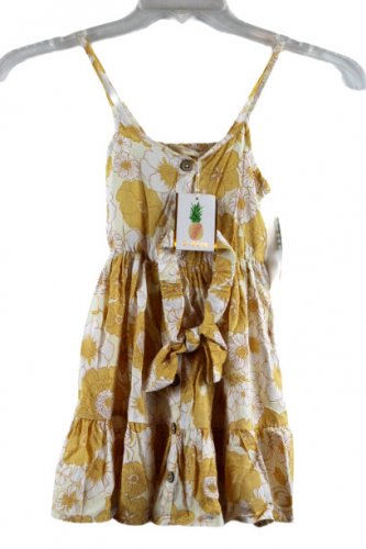 Btween Yellow White Girls Summer Floral Dress w/ Headpiece Spaghetti Strap 5 030