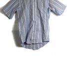 615 Wrinkle Free Blue White Striped Men's Dress Oxford Shirt Short Sleeve M 001