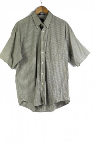 Arrow Men's Gray White Check Dress Shirt Short Sleeve Button-Down Size Large 001