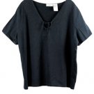 Worthington Black Women's Top Blouse Embroidered Keyhole 2X 038