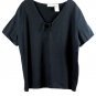 Worthington Black Women's Top Blouse Embroidered Keyhole 2X 038