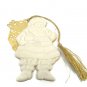 Lenox China Santa White Christmas Ornament with Gold Etched Toy Bag