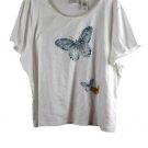 Emma James White Women's Short Sleeve Shirt Butterfly Pullover  3 057