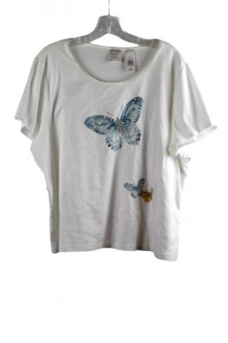 Emma James White Women's Short Sleeve Shirt Butterfly Pullover  3 057