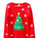 Holiday Time Women's Red Knit Sweater Christmas Tree Snowflakes 8-10M   003