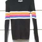 Love J Black Women's Ribbed Stretch Long Sleeve Shirt Round Neck Size M  016