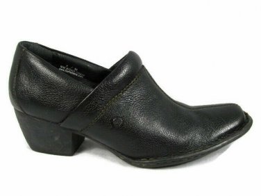 Born Women's Comfort Work Boot Booties Clogs Black Pebbled Leather Slip On 8M