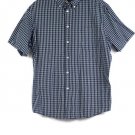 Merona Blue White Check Men's Dress Shirt Short Sleeve Large 002
