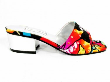 Diane Gilman Women's Open Toe Sandals Slides Floral Sequins Pattern Size 5 1/2"