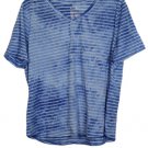 Terra & Sky Striped White Blue Women's Short Sleeve Shirt V Neck 20W-22W  036