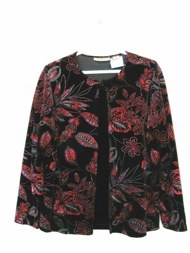 Notations Built in Cami/Tank Blazer Velvety Black Red Sparkles Floral XL  004