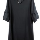 Belongsci Black Women's Shift Dress Bell Sleeve V Neck Large 028