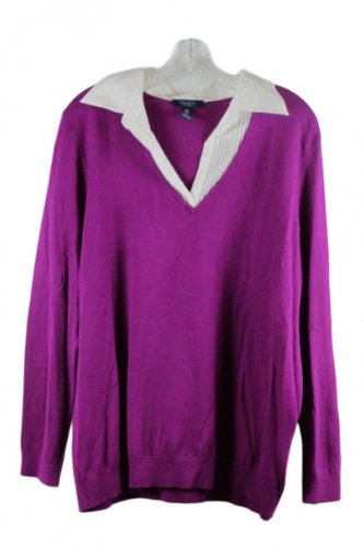 Chaps Purple Women's Collared Top Blouse Long Sleeve Pullover 2X 023