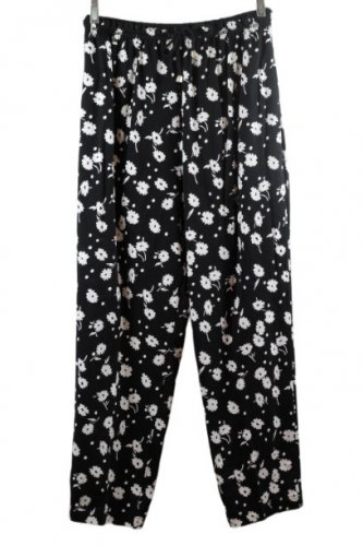 Liz Claiborne Black Women's Casual Pants Floral Pattern Drawstring Large 042