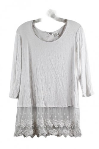 Kaktus White Women Top Blouse Lace Knit Bottom Long Sleeve Medium 049