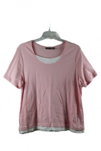Croft & Barrow Pink White Trim Women's Stretch Top Blouse Pullover 2X 008