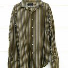 Murano Men's Long Sleeve Shirt European Fabric Sleeve Brown Striped Large  013