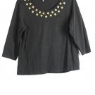 Jones New York Black Women's Top Blouse Studded 3/4 Sleeves Neckline Size 2X 016