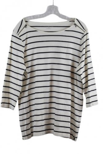 Croft & Barrow Striped White Black Women's Top Blouse Pullover 1X 060