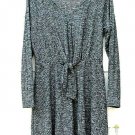 As U Wish Gray White Women's Mini Dress Long Sleeve V Neck Tie Knot Waist M  010