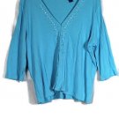 J H Collectibles Blue Women's 2 Piece Sweater Beads Blouse Top Set Size 2 043