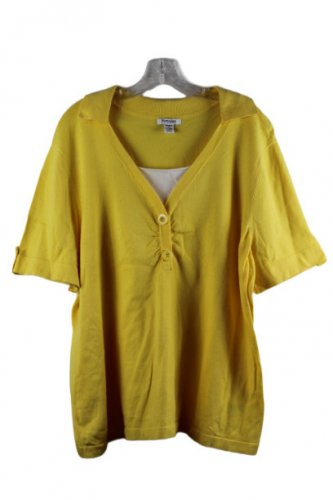 Hampshire Studio Yellow Women's Collared Top Shirt Short Sleeve Pullover 2X 059