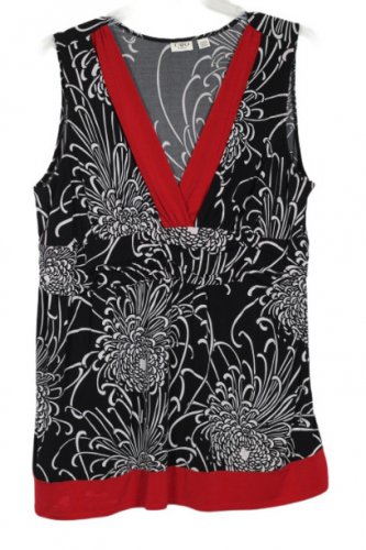 Cato Black White Women's Sleeveless Blouse Empire Sim Red Trim V Neck 18/20W 005