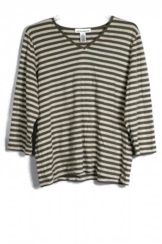 Jones New York Striped Women's Long Sleeve Shirt Blouse V Neck 2X 016