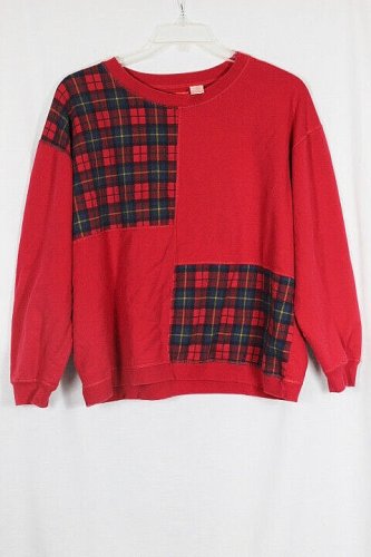 Liz & Co Red Plaid Pattern Women's Pullover Long Sleeve Sweater Size Med 040