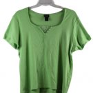 Rafaella Green Women's Short Sleeve Blouse Lace Trim Pullover 2X 043