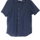 Denim & Flower Slim Fit Polka Dot Blue Men's Dress Shirt Short Sleeve Size L 003