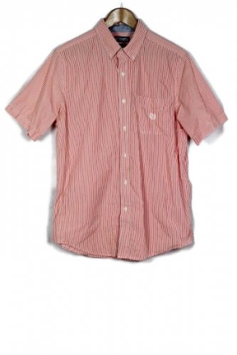 Chaps Orange Striped Men's Dress Shirt Short Sleeve Button Down Medium 014