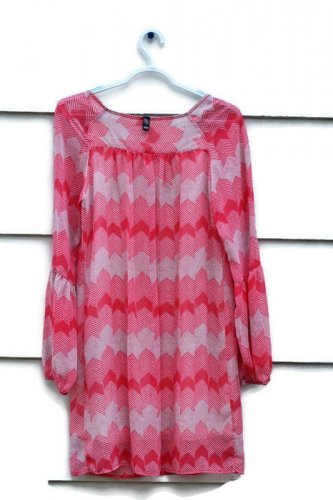 Ezra Women's Pink White Long Sleeve Dress Lined Geometric Pattern Size Small 004