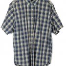 Chaps Plaid Blue Men's Short Sleeve Dress Shirt Button Down Large 014