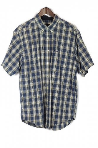 Chaps Plaid Blue Men's Short Sleeve Dress Shirt Button Down Large 014