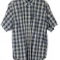 Chaps Plaid Blue Men's Short Sleeve Dress Shirt Button Down Large 014